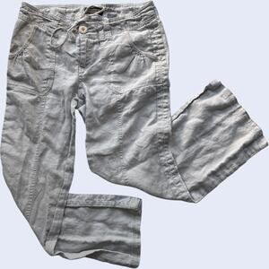 Eddie Bauer Linen Drawstring Pants Beige Straight Leg Petite 6